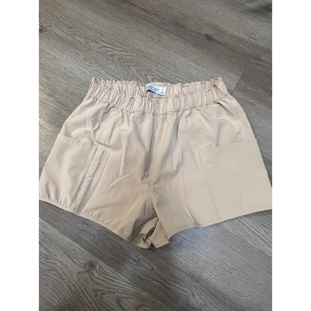 Vanilla Star Women Tan Khaki Elastic Waist Utility Cargo Shorts Size Small